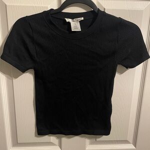 Hippie Rose Black Ribbed Short Sleeve Tee
